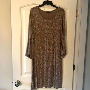 Taupe colored dress with bell sleeves